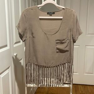 Olive Olivia fringe top. Taupe, silk